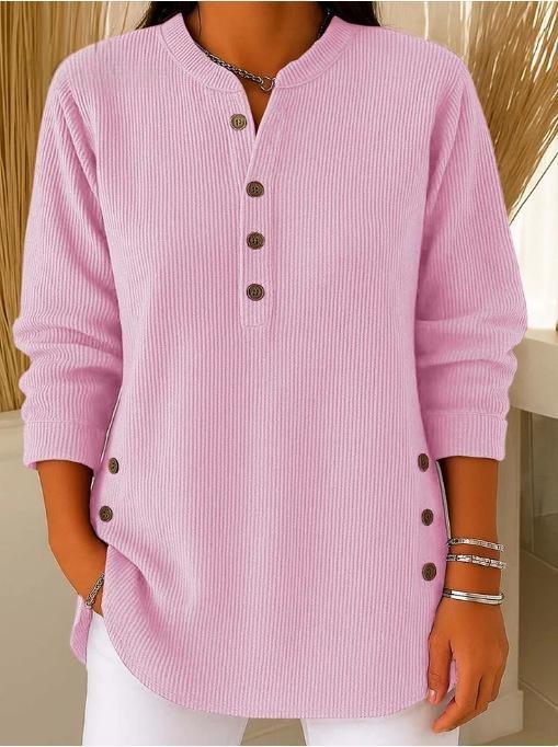 Women's plisse tunic blouse with stand-up collar, button placket and side decorative buttons Mune Fashion