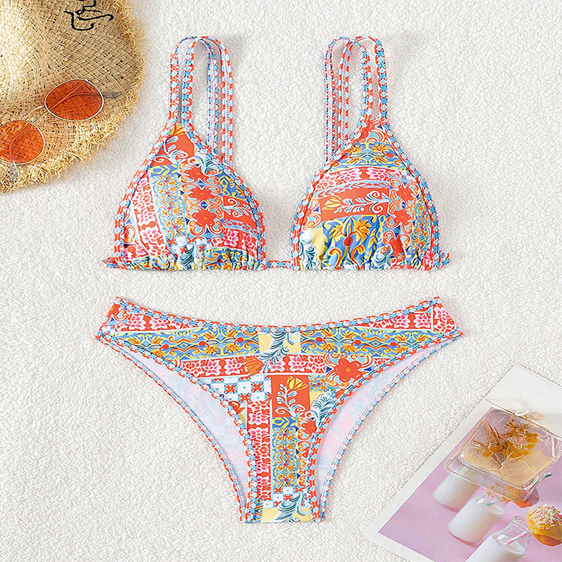 Women's triangle bikini with creative floral design and adjustable straps Mune Fashion