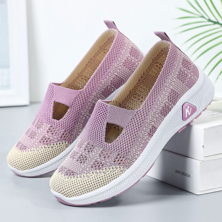 Women's lightly knitted slip-on Mary Jane sneakers with cut-out, breathable knitted upper and cushioning comfort sole Mune Fashion