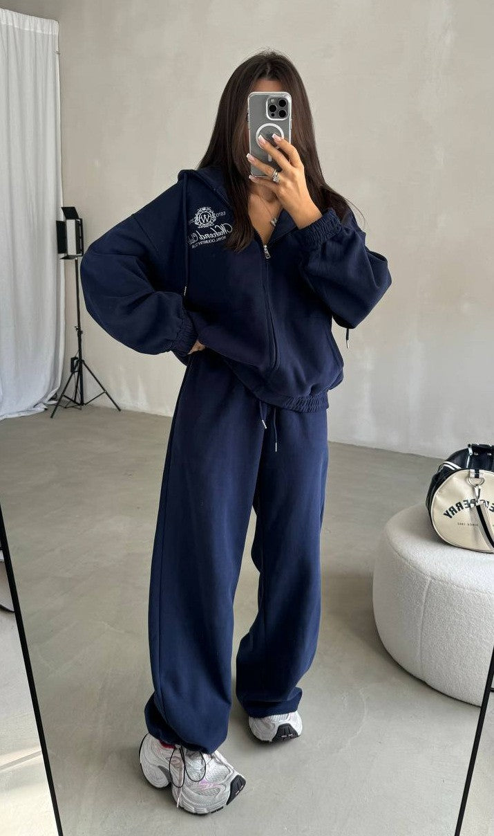 Women's Soft Oversized Hoodie Sweat Jacket Set with Wide Jogging Pants Mune Fashion