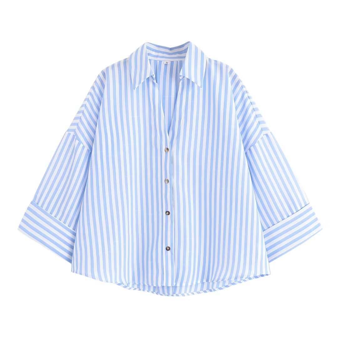 Women's relaxed oversized shirt blouse with wide collar and three-quarter sleeves Mune Fashion