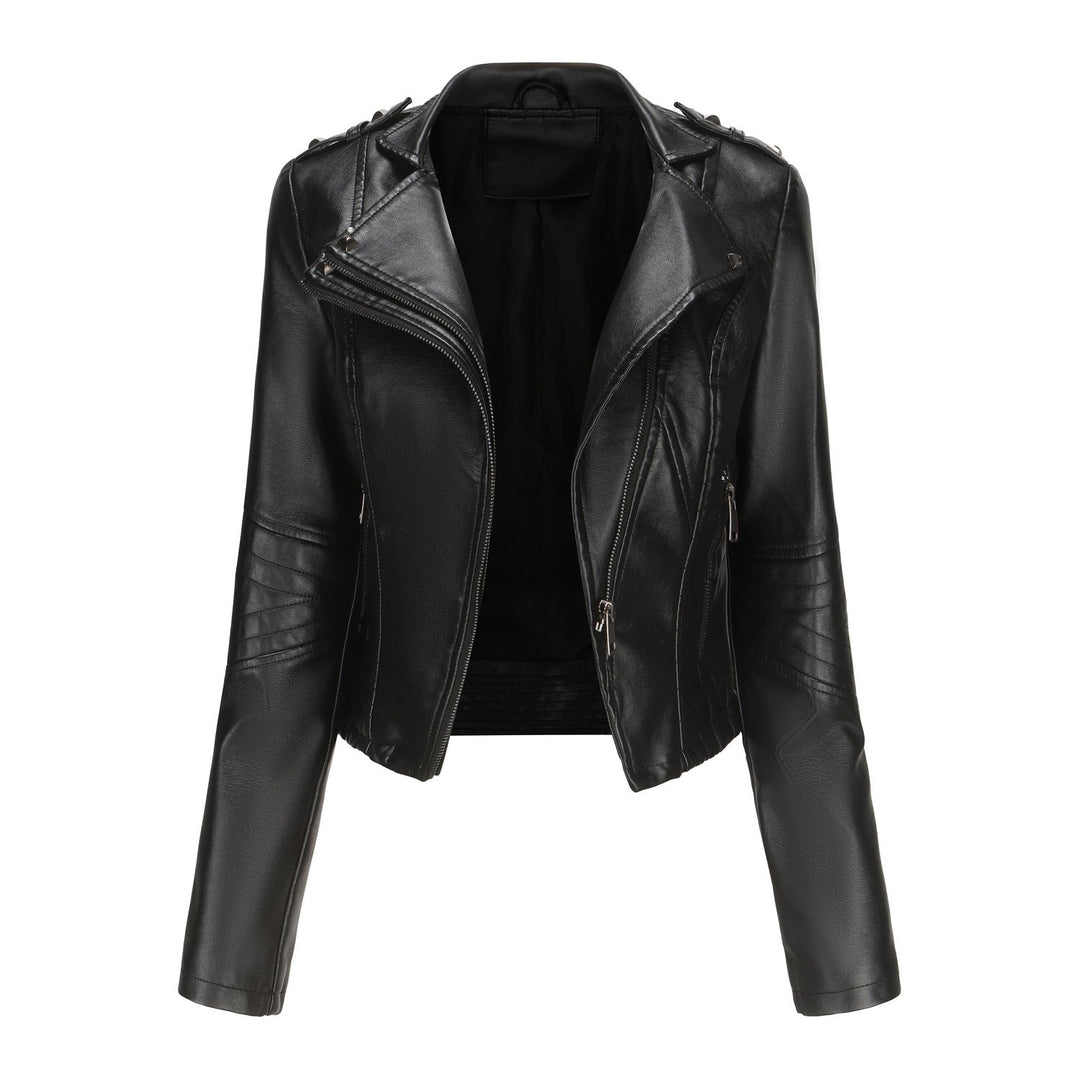 Women Stylish Biker Jacket with Asymmetrical Zipper and Detail Seams Mune