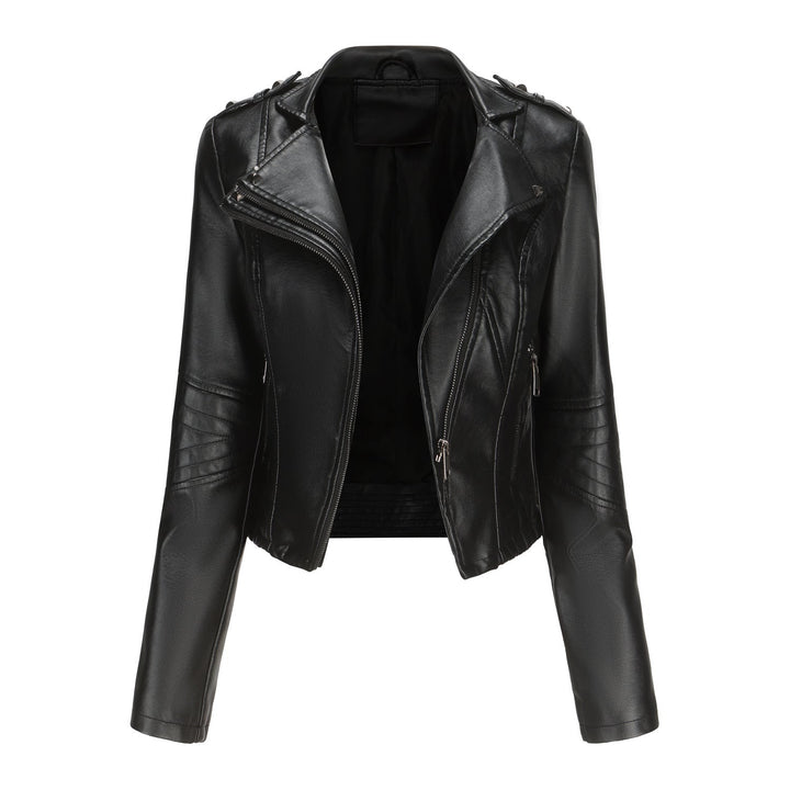Women Stylish Biker Jacket with Asymmetrical Zipper and Detail Seams Mune