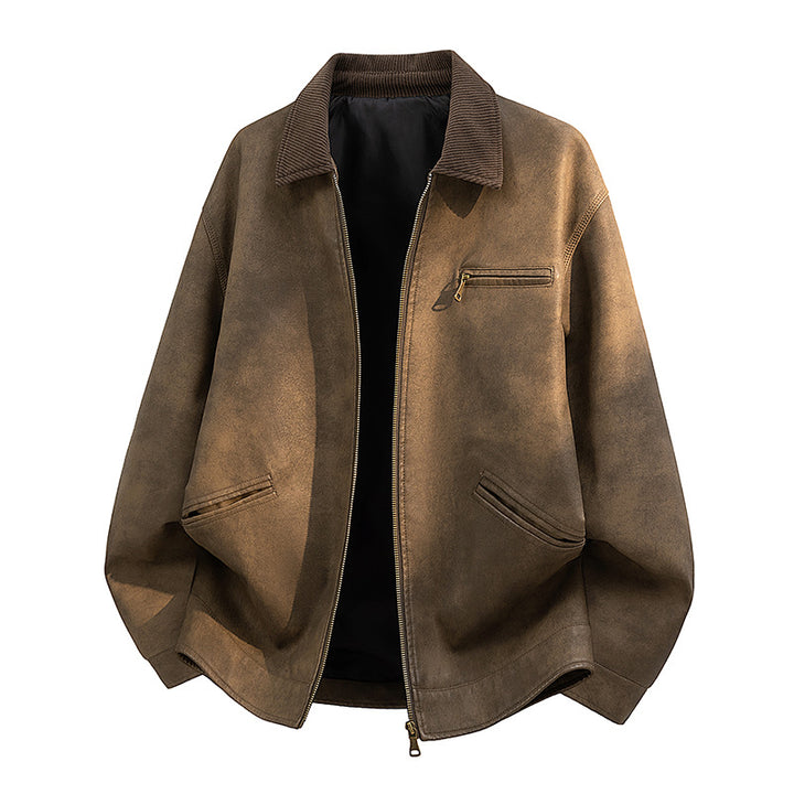 Men's Casual Faux Leather Jacket with Wide Collar Mune Fashion