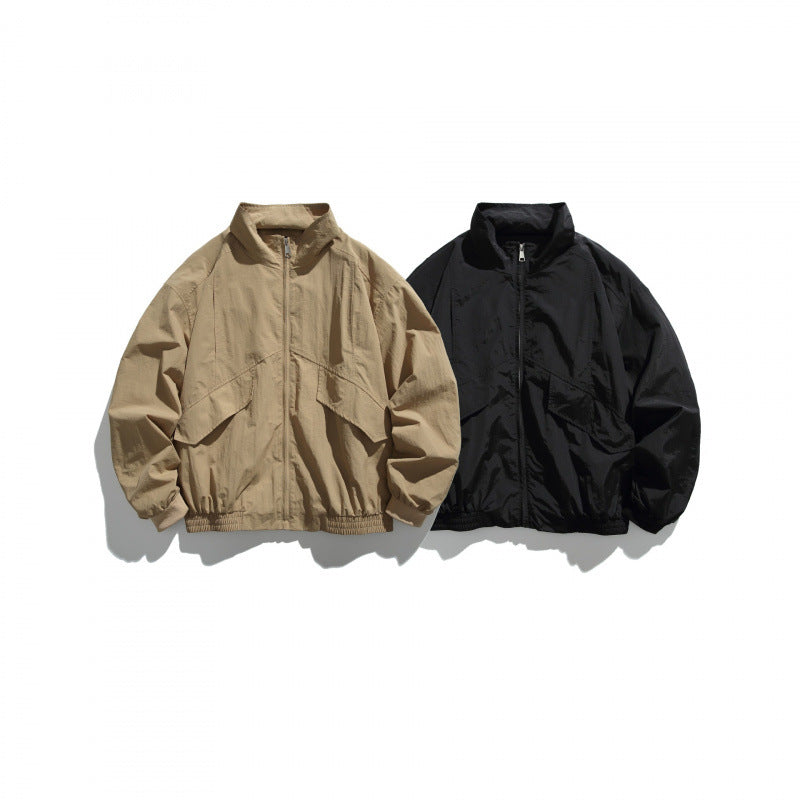 Unisex Lightweight Nylon Bomber Jacket with Stand-Up Collar, Full Zip and Elastic Hem Mune Fashion