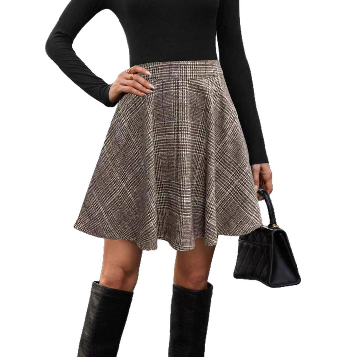 Women's Checked A-Line Skirt with High Waist and Fine Pleats Mune Fashion