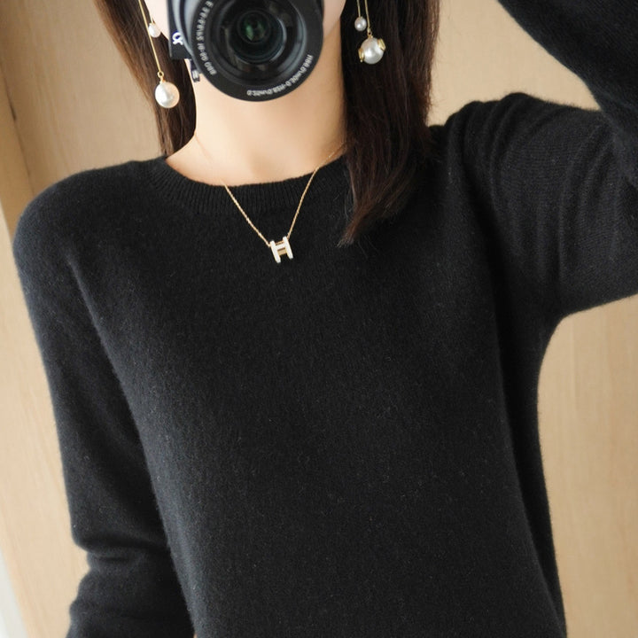 Women's Soft Fine Knit Crew Neck Sweater with Extra Wide Cuffs and Boxy Silhouette Mune Fashion
