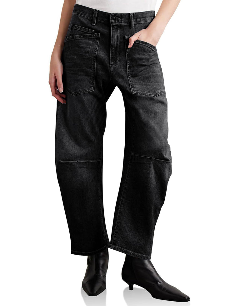 Women's casual canvas pants with high waistband, wide leg and patch pockets Mune Fashion
