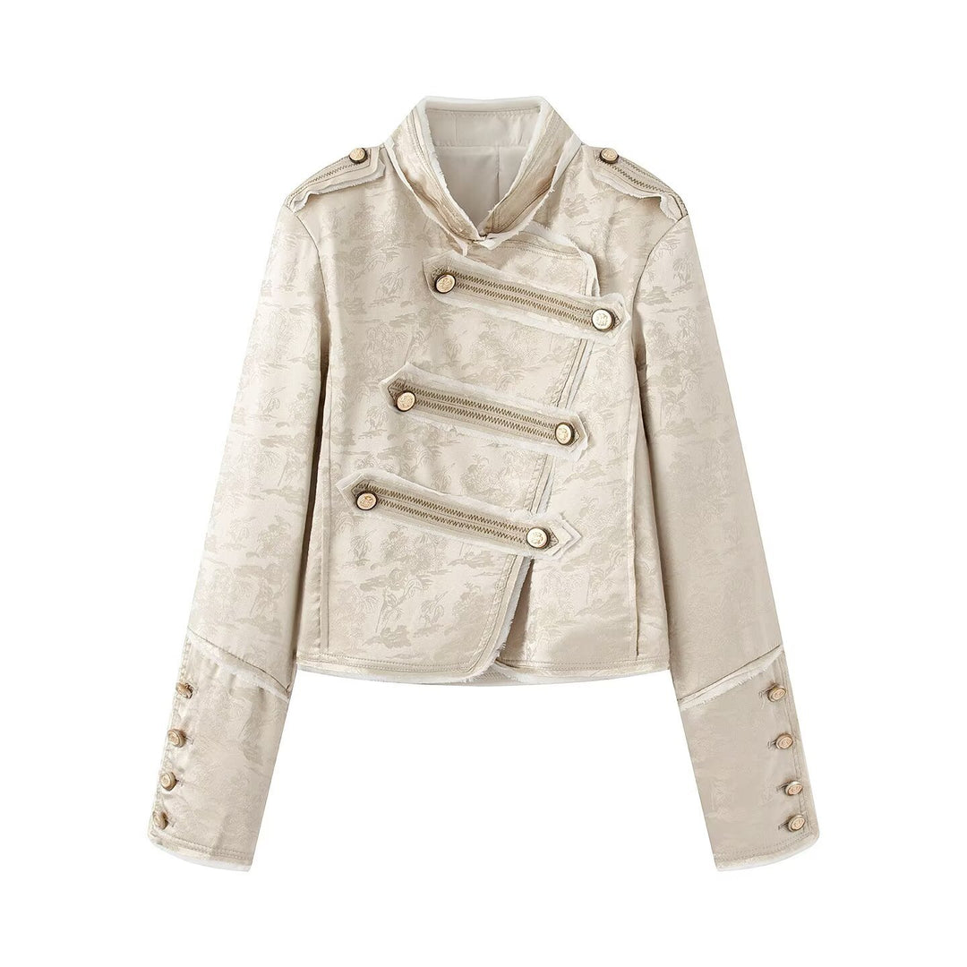 Women Ornamental Military Jacket made of Jacquard with asymmetrical decorative button placket Mune Fashion