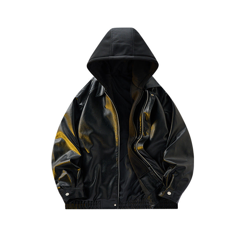 Men's Oversized Suede Look Bomber Jacket with Hood and Double Zipper Mune Fashion