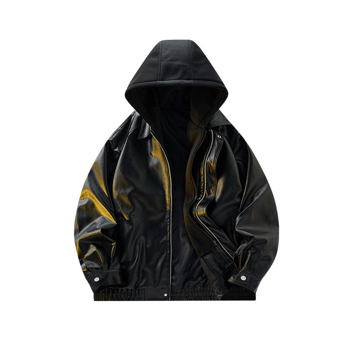 Men's Oversized Suede Look Bomber Jacket with Hood and Double Zipper Mune Fashion