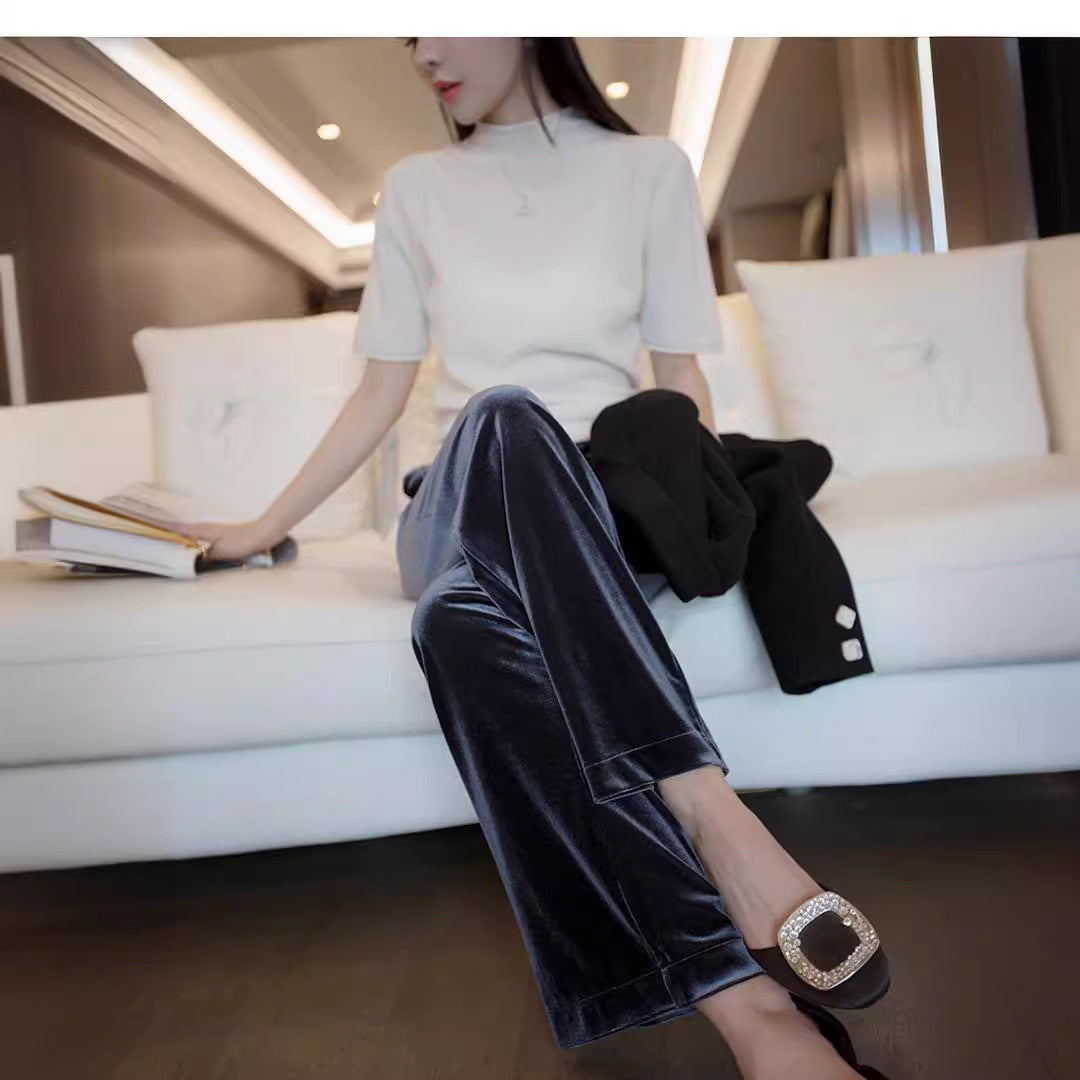 Women Elegant and Wide Pleated Fabric Pants Mune Fashion