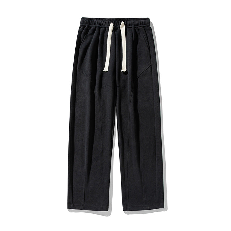 Unisex Wide Relaxed Leisure Pants with Elastic Waistband, Drawstring and Distinctive Creases Mune Fashion