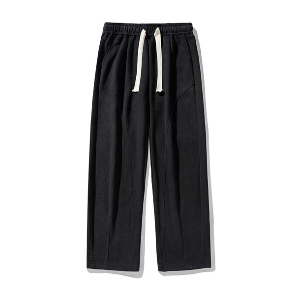 Unisex Wide Relaxed Leisure Pants with Elastic Waistband, Drawstring and Distinctive Creases Mune Fashion
