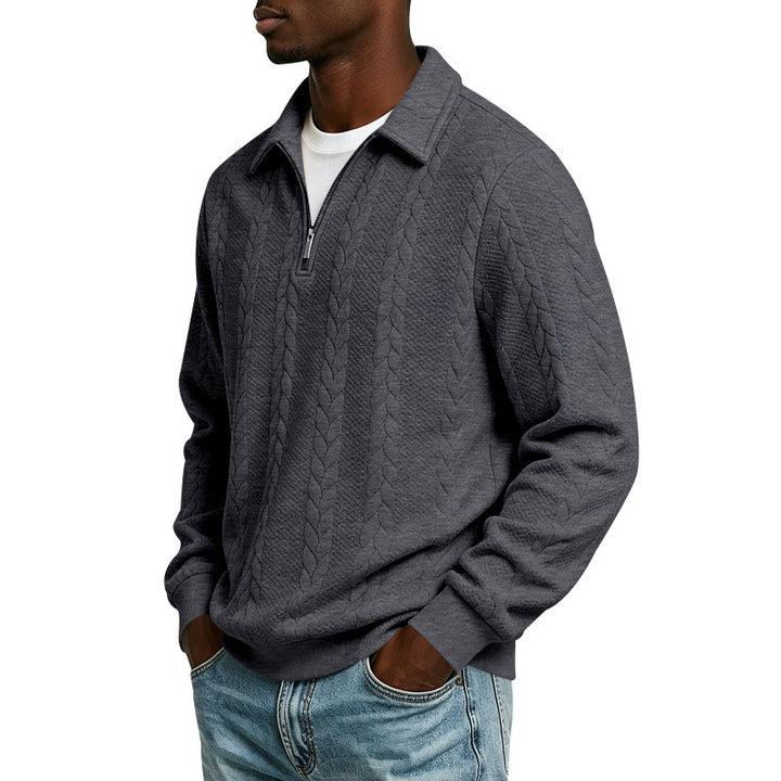 Men's Troyer Knit Sweater with Half Zipper and Cable Pattern Mune Fashion