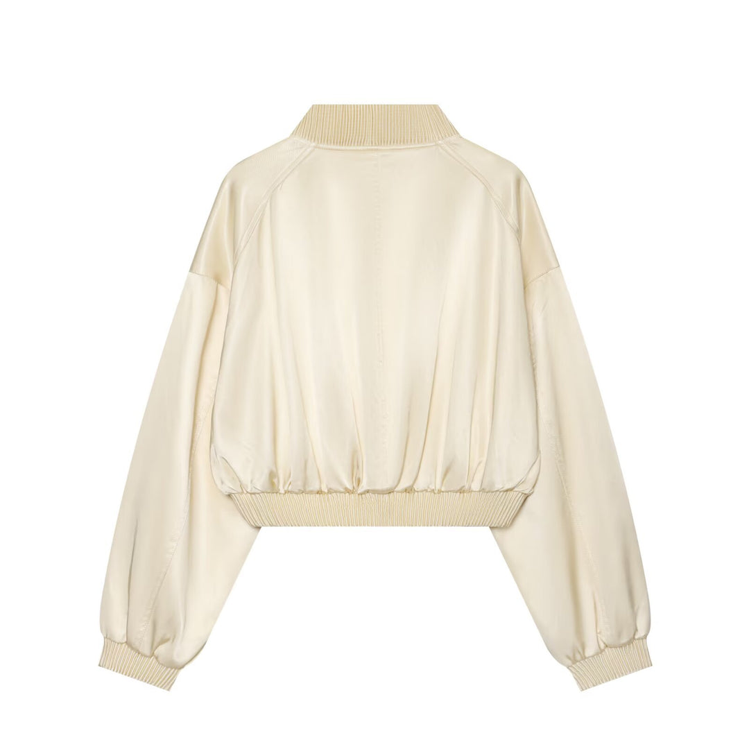 Women's Short Blouson Set with Bomber Jacket and High-Waisted Wide-Leg Pants Drune
