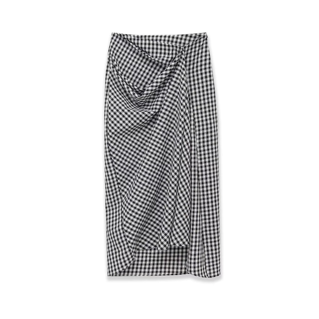 Women's midi skirt with wrap detail and gingham checks Mune Fashion