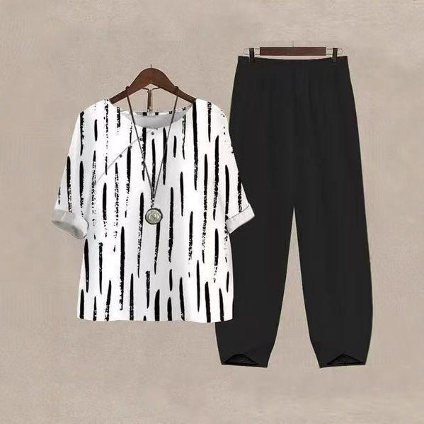 Women's oversized shirt with brushstroke pattern, dropped shoulder and elastic comfort pants with drawstring Mune Fashion