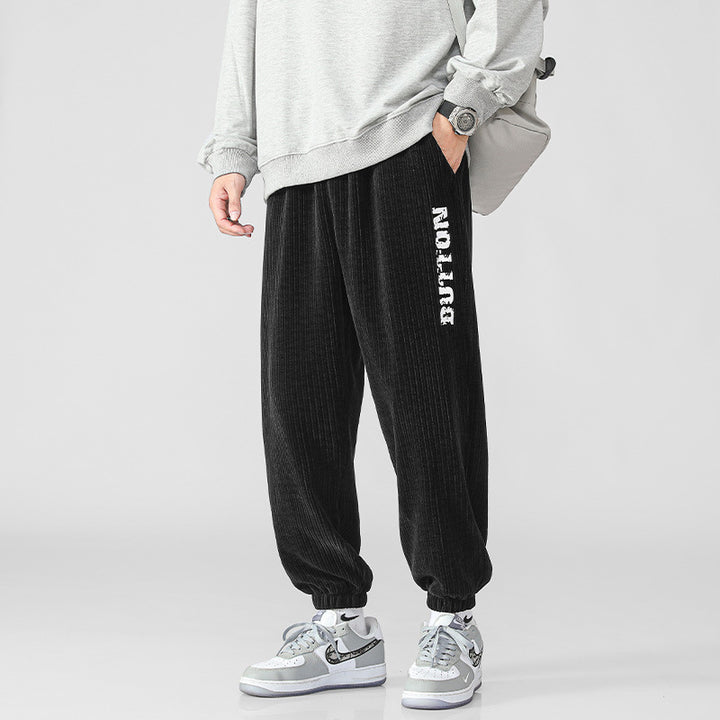 Men's Soft Corduroy Jogging Pants in Relaxed Fit with Elastic Waistband and Cuff Mune Fashion