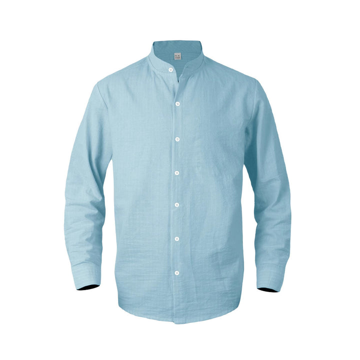 Men's striped shirt with stand-up collar, long sleeve and lightweight cotton-linen blend Mune Fashion