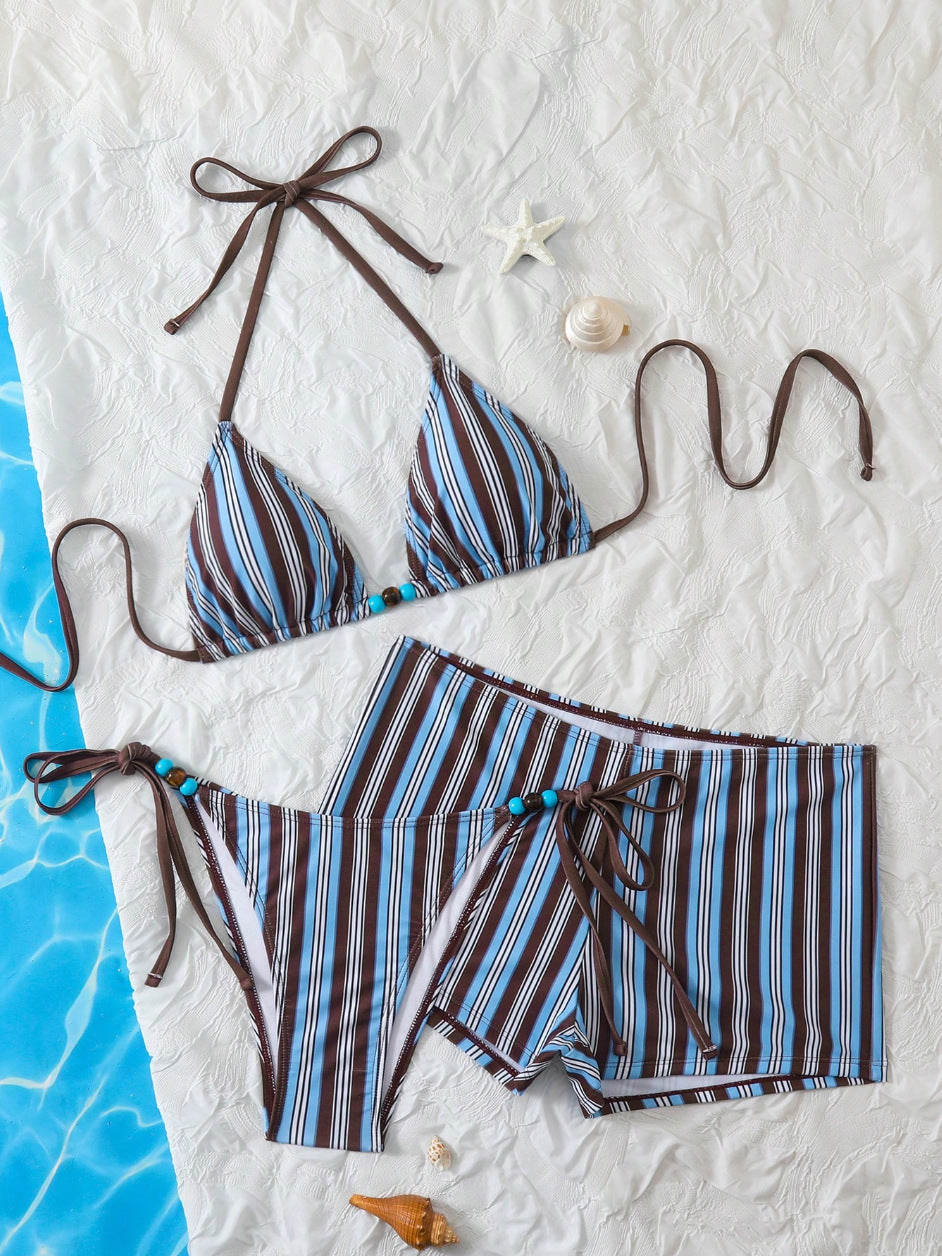 Women's Triangle Bikini with Fashionable Striped Pattern Mune Fashion