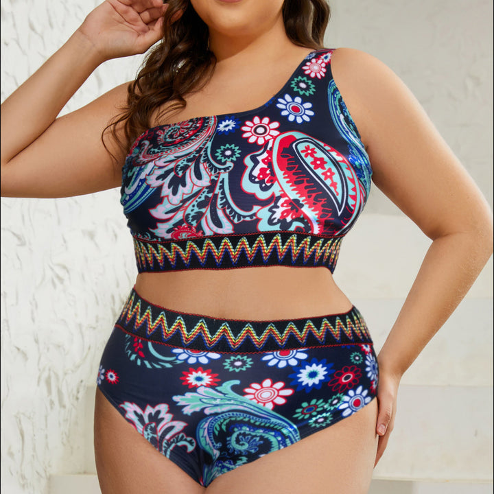 Women's Two-Piece Bikini Set with Fashionable High Cut and Floral Design Mune Fashion