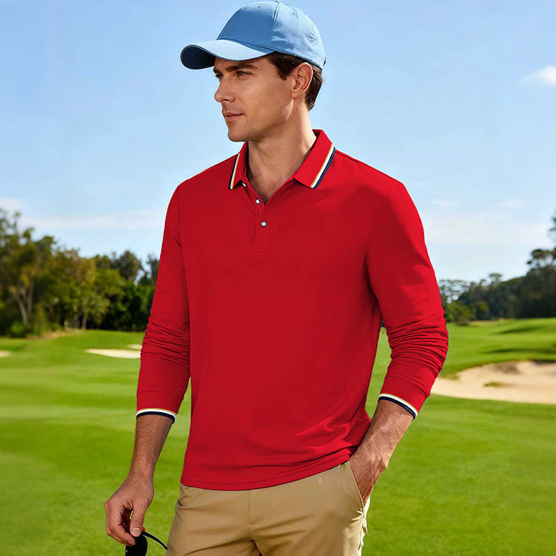 Men's Golf Performance Polo Shirt Long Sleeve Breathable with Contrast Collar Mune Fashion
