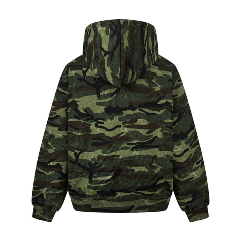Unisex hooded sweat jacket in camouflage design with full-length zipper Mune Fashion