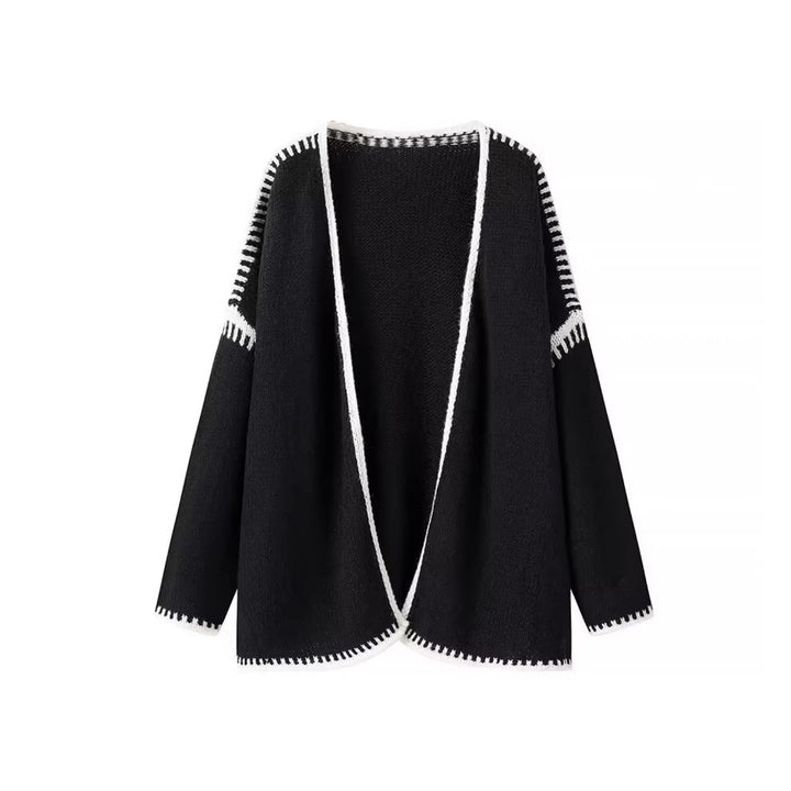 Women's Oversized Cardigan with Contrasting Crochet Edge and Dropped Shoulder Mune Fashion