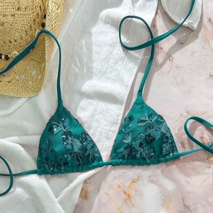 Women's Triangle Bikini with Sparkling Sequins Mune Fashion