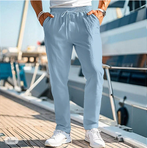 Men's casual linen blend jogger pants with drawstring, angled pockets and narrow ankle cuffs Mune Fashion