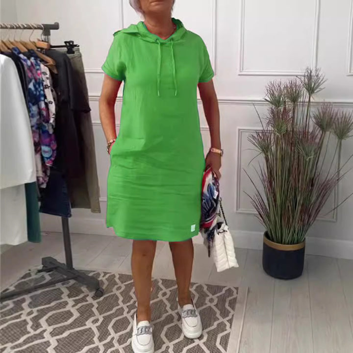 Women's nan legeres hooded dress with short sleeves, straight cut and drawstring Mune Fashion