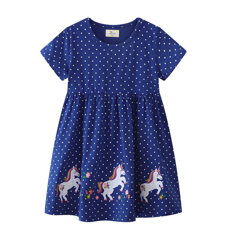 Girl dress with dots and unicorn embroidery Mune Fashion