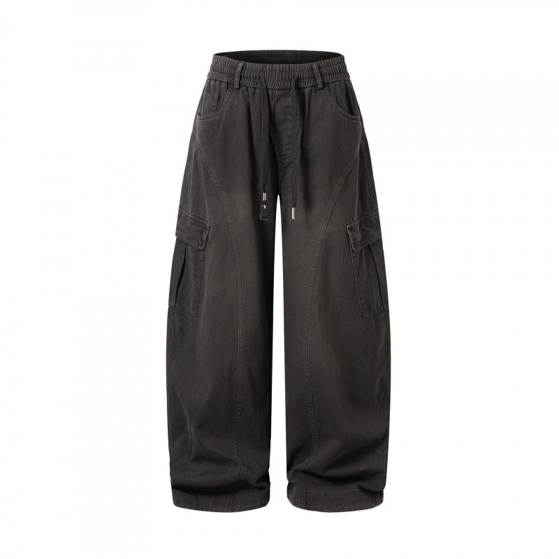Women's Wide Cargo Pants with Drawstring Waistband, Flap Pockets, and Wide Leg Mune Fashion