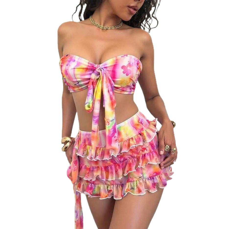 Women's bandeau bikini set with ruffles and wrap Mune Fashion