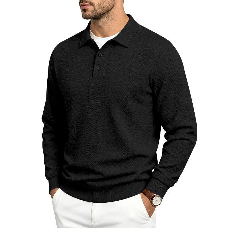 Men's Structured Long Sleeve Polo Sweater with Cable Knit Pattern Mune Fashion