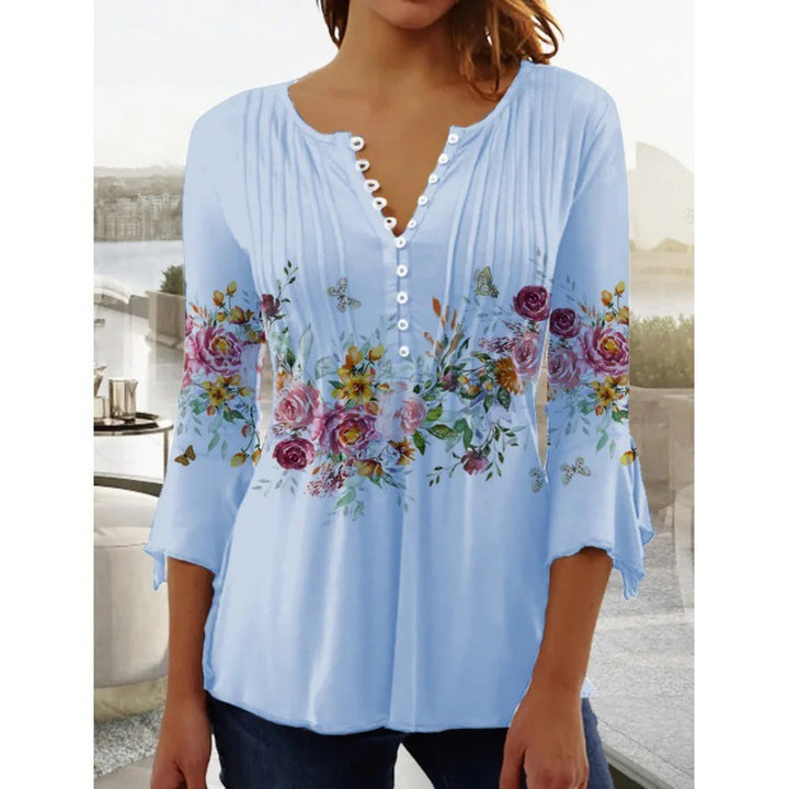 Women's Lightweight Viscose Tunic with V-Neck, Pleating and Floral Border Print Mune Fashion