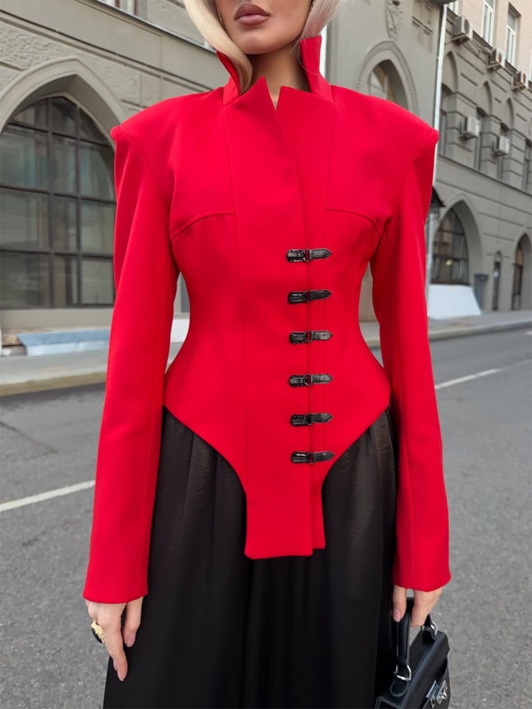 Ladies Tailored Stand Collar Blazer with Corset Tailoring Mune Fashion