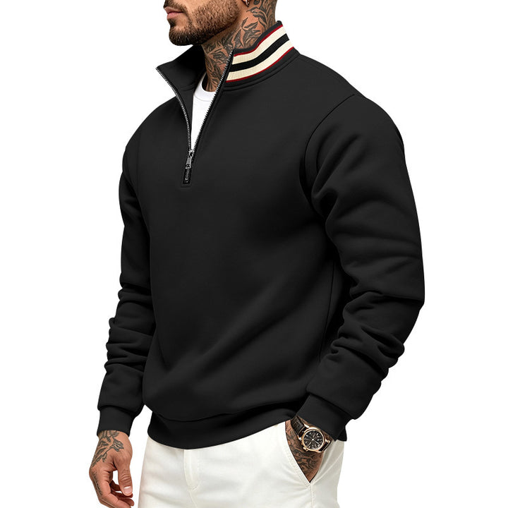 Men's sweatshirt with half zipper and striped stand-up collar Mune Fashion