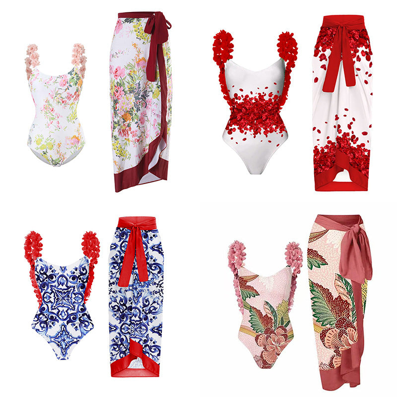 Women’s swimsuit with ruffle details and matching wrap skirt Mune Fashion