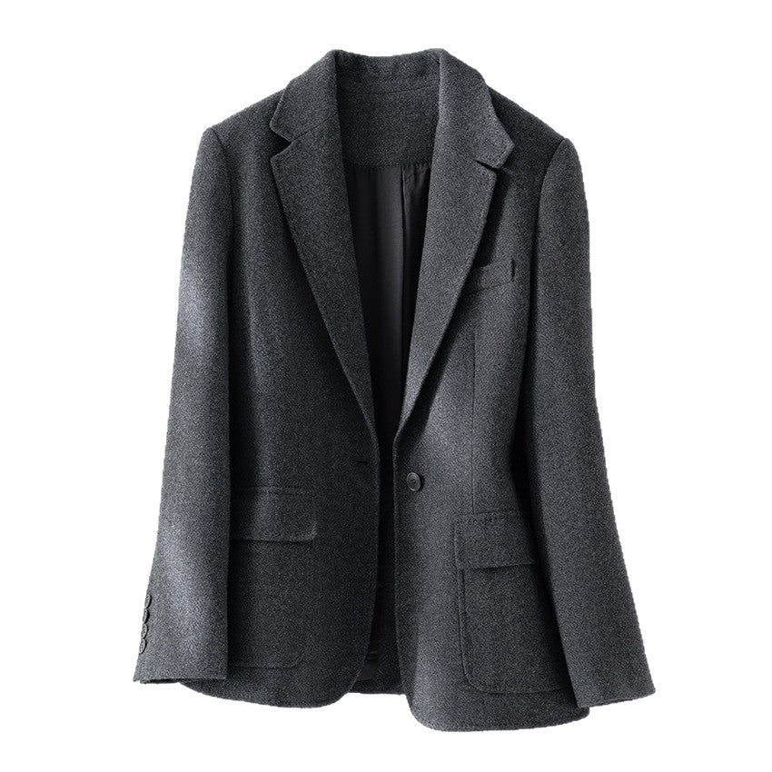Women's Semi-Lined Single-Button Wool Blend Blazer with Rounded Hem Mune Fashion