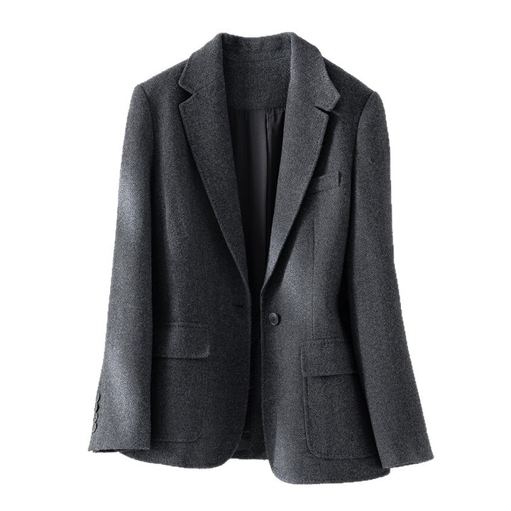 Women's Semi-Lined Single-Button Wool Blend Blazer with Rounded Hem Mune Fashion