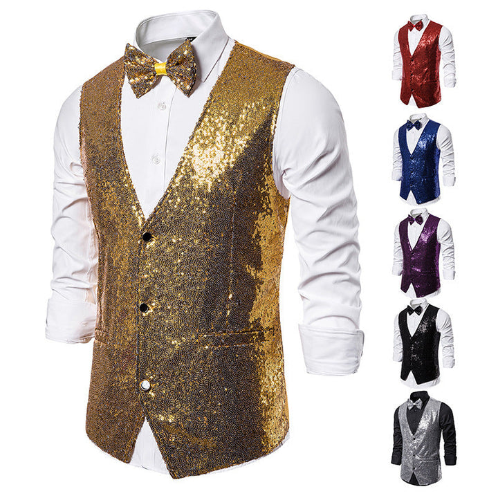 Men's Glittering Festive Waistcoat with Matching Bowtie Mune Fashion