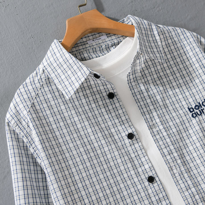Men's cotton overshirt with fine check pattern and Kent collar Mune Fashion