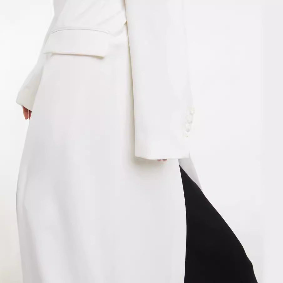 Women’s Maxi Long Slim Coat Blazer with Concealed Button Placket and Slim Shoulder Line Mune Fashion