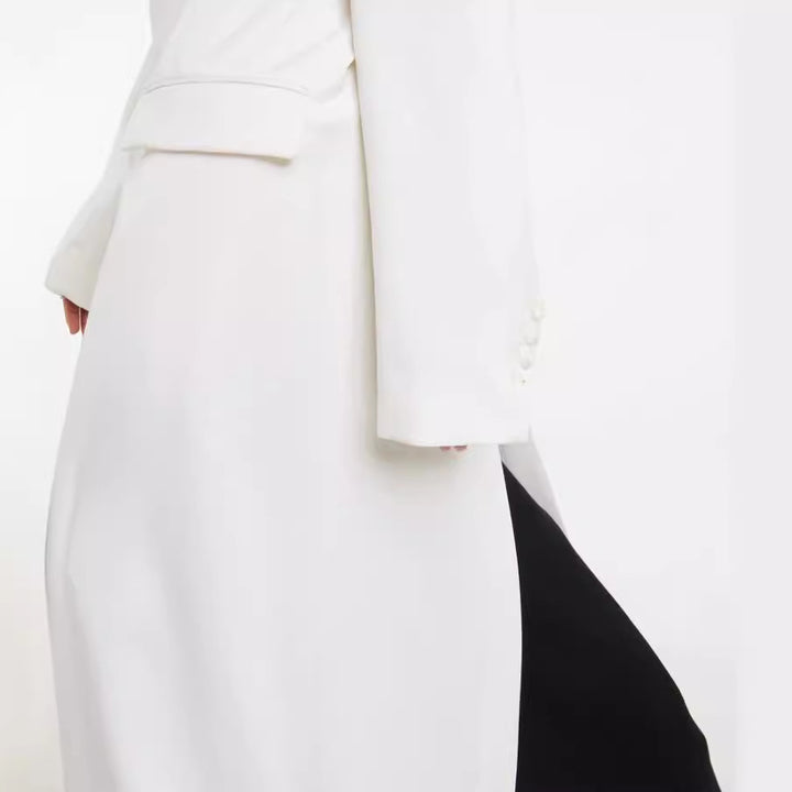 Women’s Maxi Long Slim Coat Blazer with Concealed Button Placket and Slim Shoulder Line Mune Fashion