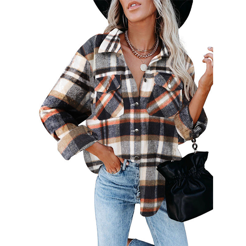 Women's Oversized Shirt Jacket in Checkered Flannel Look with Chest Pockets Mune Fashion