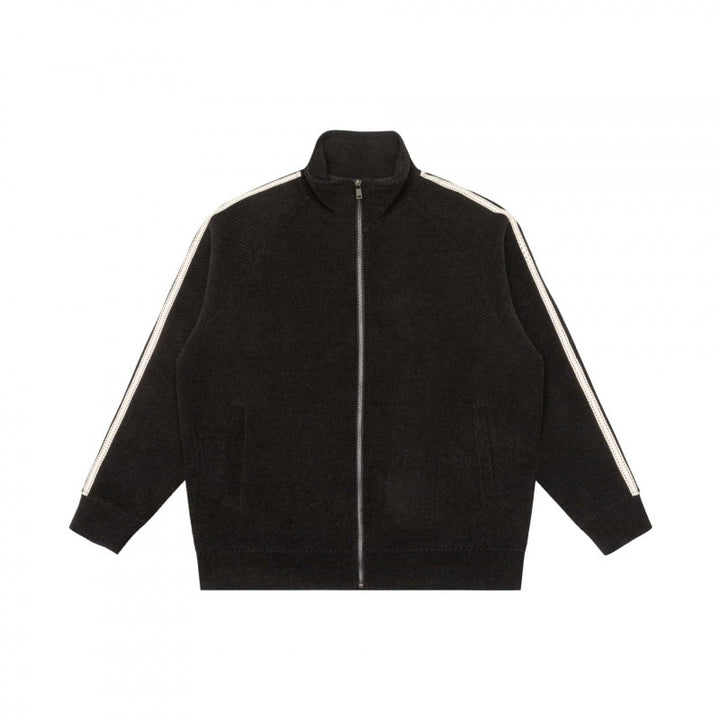 Unisex Oversize Teddy fleece Zipped jacket with stand-up collar and contrast stripes Mune Fashion
