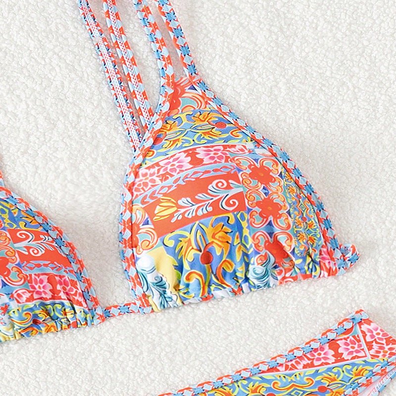 Women's triangle bikini with creative floral design and adjustable straps Mune Fashion
