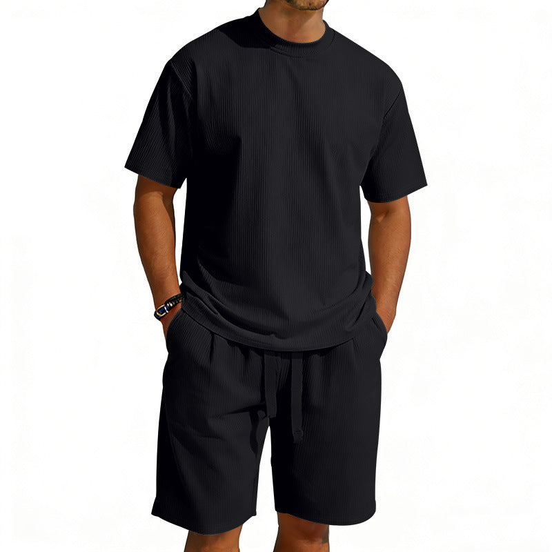 Men's short-sleeve shirt and Bermuda combination made of ribbed jersey with elastic drawstring waistband Mune Fashion